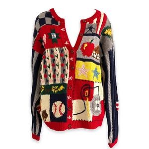 Vintage busy Americana hand knit sweater 1990 the eagle’s eye